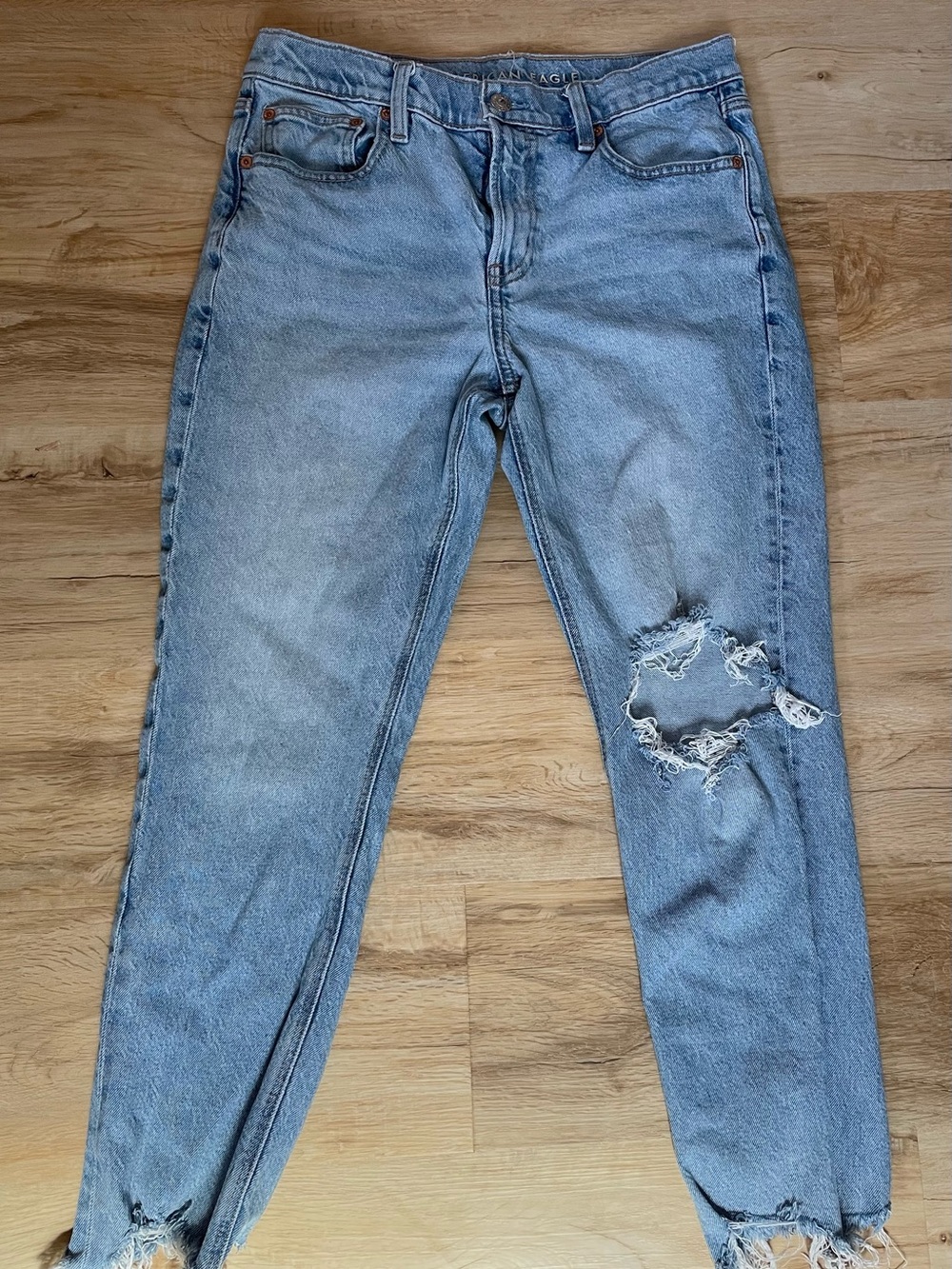 American Eagle Outfitters Light Blue Distressed Boyfriend Jeans—10 Short
